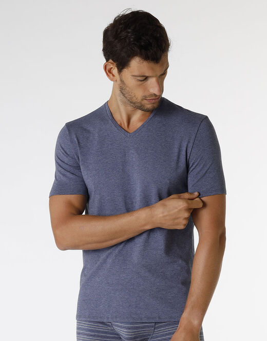 Lovable T-shirt Rephined Cotton Modal, blu melange In Linea