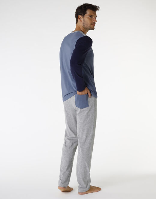 Lovable Piagiama lungo in cotone, blu polvere, blu navy e grigio melange Pezzi Unici