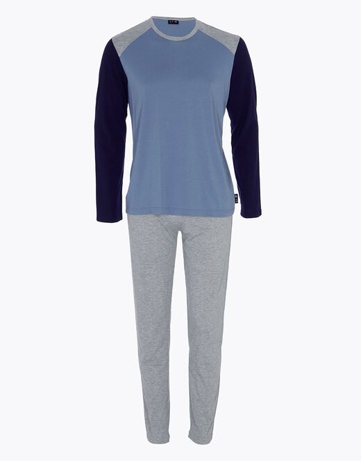 Lovable Piagiama lungo in cotone, blu polvere, blu navy e grigio melange Pezzi Unici
