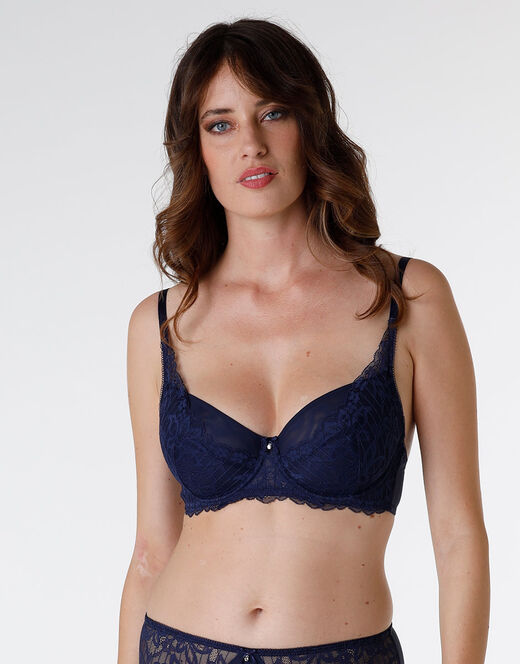 Lovable Reggiseno con ferretto Striped Lace in pizzo e microfibra, blu scuro Novità