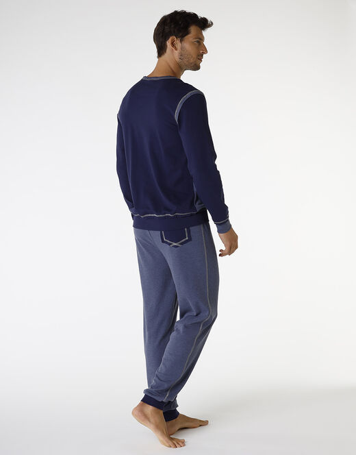Lovable Pigiama lungo in Interlock filato melange, blu navy e blu melange Saldi Di Fabbrica