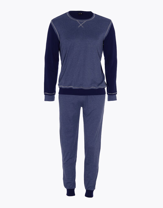 Lovable Pigiama lungo in Interlock filato melange, blu navy e blu melange Saldi Di Fabbrica