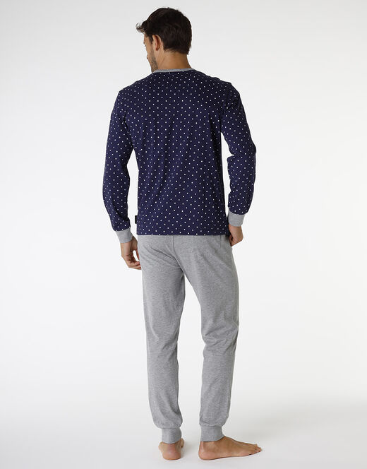 Lovable Pigiama lungo in jersey di cotone, blu navy con motivo geometrico Vendite Flash