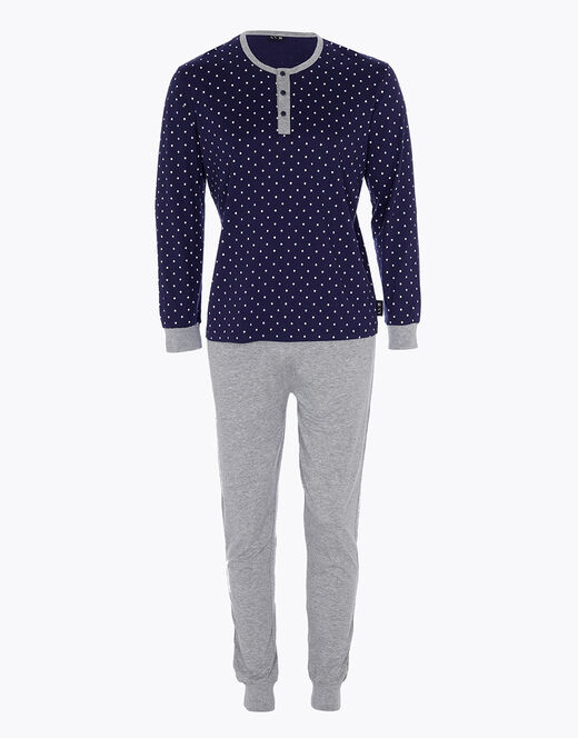 Lovable Pigiama lungo in jersey di cotone, blu navy con motivo geometrico Vendite Flash