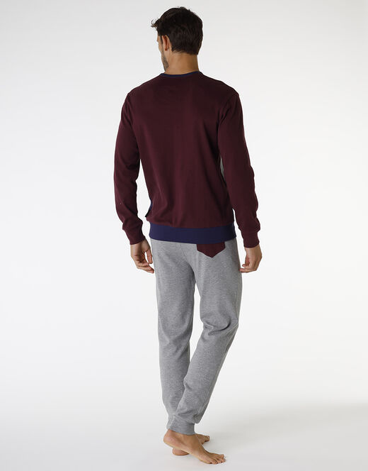 Lovable Pigiama lungo in interlock di cotone, bordeaux grigio e blu In Saldo
