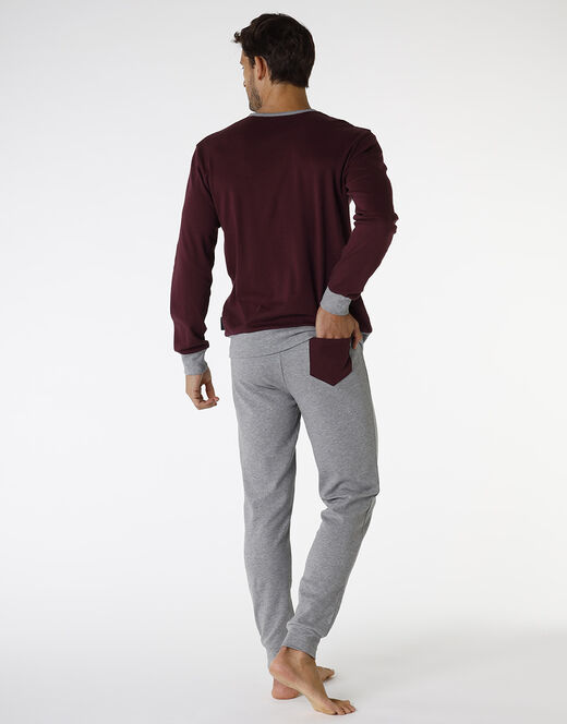 Lovable Pigiama lungo in interlock di cotone, bordeaux e grigio melange In Linea