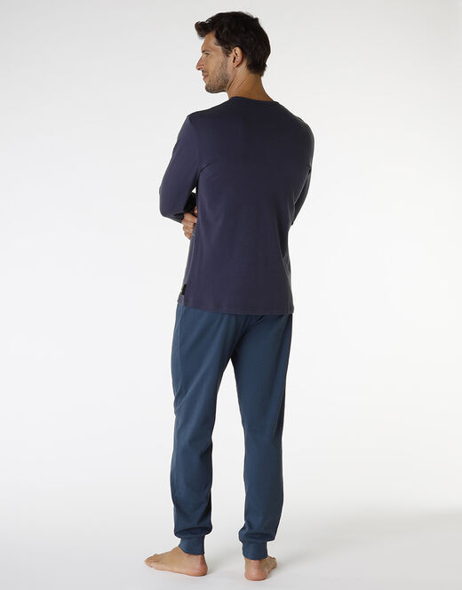 Lovable Pigiama lungo in interlock di cotone, blu navy con stampa a quadri Sottocosto