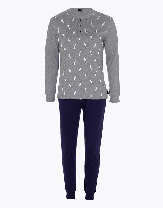 Lovable Pigiama lungo in cotone, grigio melange scuro stampa bowling Italia