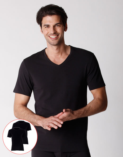 Lovable T-shirt scollo a V uomo in cotone biologico, confezione x2 nero Prezzo Ridotto