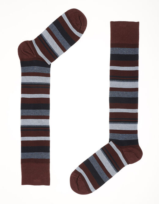 Lovable Calzini lunghi Irregular Stripes in cotone, a righe bordeaux, blu denim e blu navy Negozio