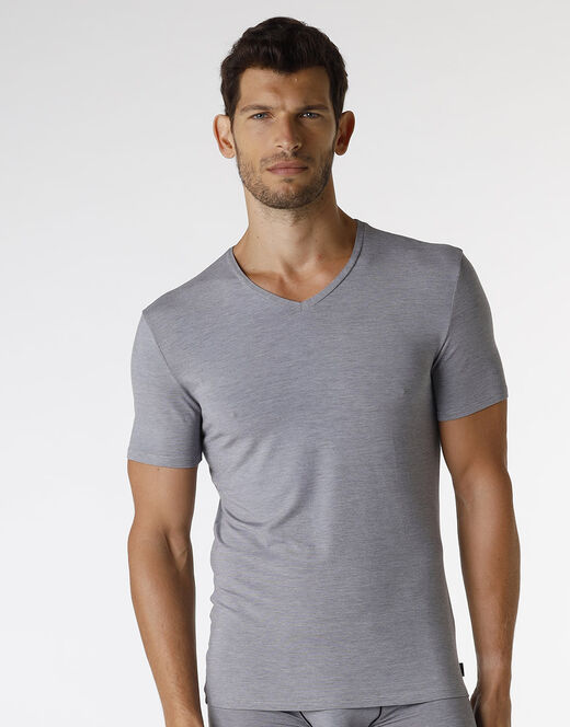 Lovable T-shirt con scollo a V Micromodal Fil a Fil, grigio melange 2025