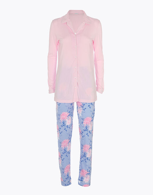 Lovable Pigiama lungo aperto in cotone modal, rosa con stampa floreale Moda