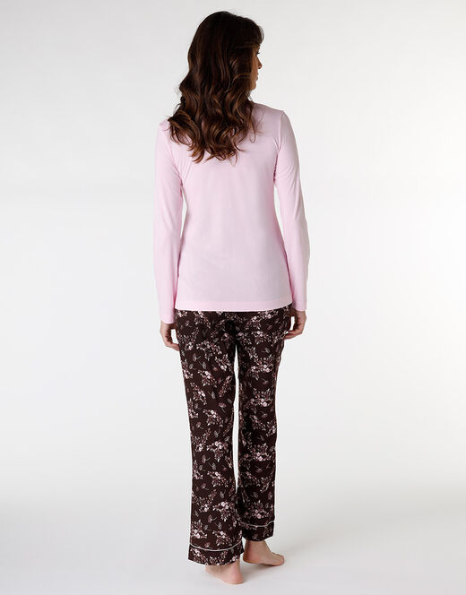 Lovable Pigiama lungo in jersey modal e viscosa, rosa con stampa floreale Sottocosto