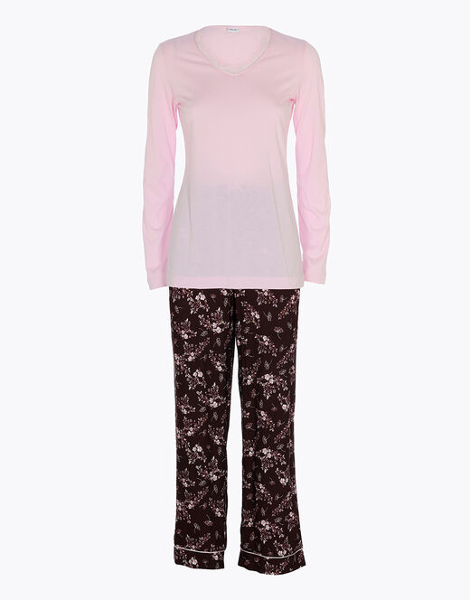 Lovable Pigiama lungo in jersey modal e viscosa, rosa con stampa floreale Sottocosto