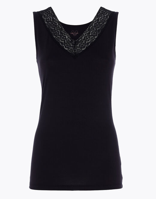 Lovable Canotta Donna Warm & Soft in Viscosa Spalla Larga con Pizzo, nera Saldi Di Fabbrica