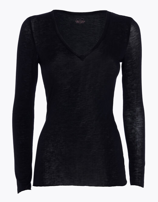 Lovable Maglia a manica lunga con scollo a V in modal e cashmere, nero In Saldo