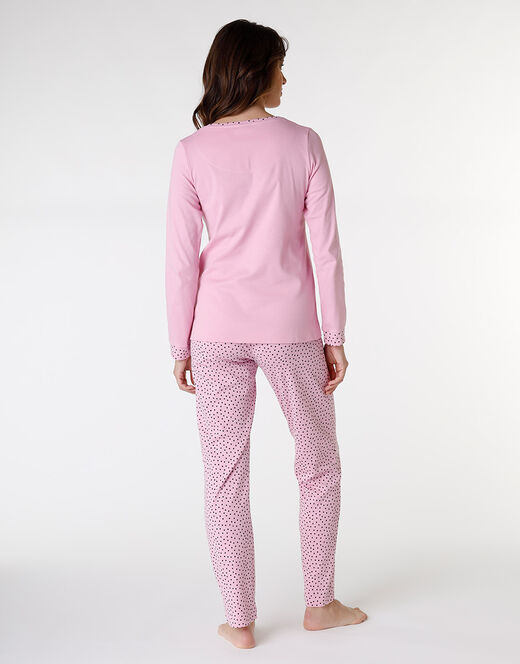 Lovable Pigiama lungo in jersey di cotone, rosa con motivi e stampa Convenienza
