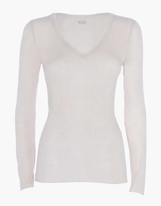 Lovable Maglia a manica lunga con scollo a V in modal e cashmere, sabbia Prezzo Ridotto