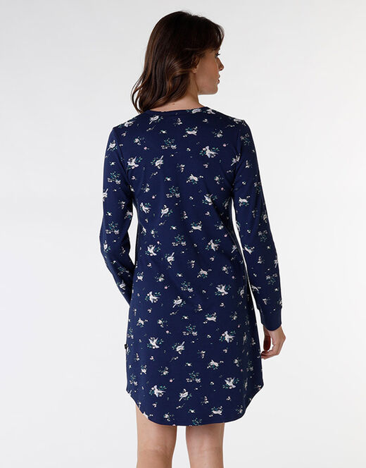 Lovable Camicia da notte in interlock di cotone, blu stampato Sottocosto