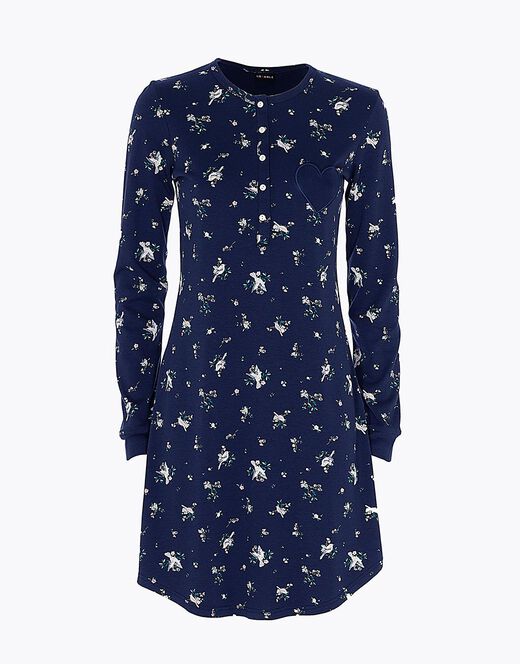 Lovable Camicia da notte in interlock di cotone, blu stampato Sottocosto