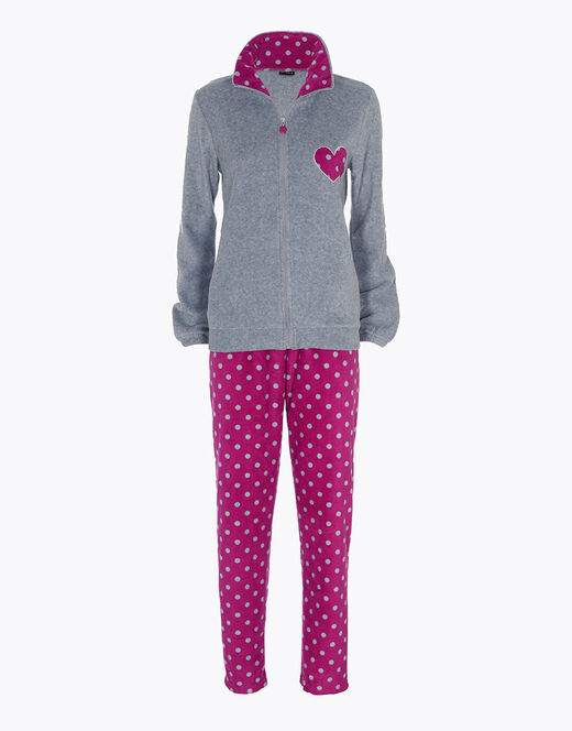 Lovable Homewear aperto in pelliccetta jacquard e micropile, rosa e grigio Novità