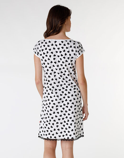 Lovable Camicia da notte in jersey di cotone, stampa cuori neri su sfondo bianco Sconto