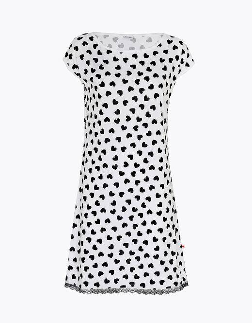 Lovable Camicia da notte in jersey di cotone, stampa cuori neri su sfondo bianco Sconto