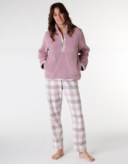 Lovable Pigiama lungo con pelliccetta agnellata e flanella, rosa e grigio Online