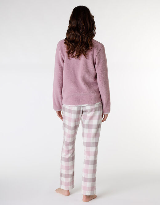 Lovable Pigiama lungo con pelliccetta agnellata e flanella, rosa e grigio Online