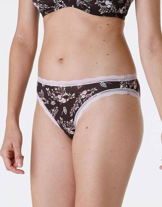 Lovable Slip Lovable Panties in cotone e pizzo elasticizzati, stampa fiori fondo caffè In Vendita