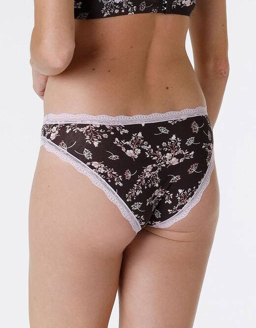 Lovable Slip Lovable Panties in cotone e pizzo elasticizzati, stampa fiori fondo caffè In Vendita