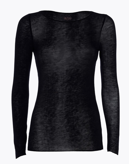 Lovable Maglia con scollo a barchetta e manica lunga in modal e cashmere, nero Offerte