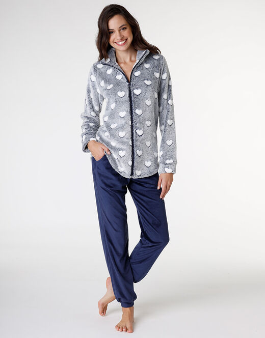 Lovable Homewear aperto in pelliccetta jacquard e micropile, blu In Saldo