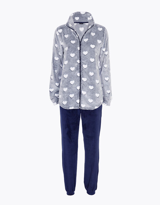 Lovable Homewear aperto in pelliccetta jacquard e micropile, blu In Saldo