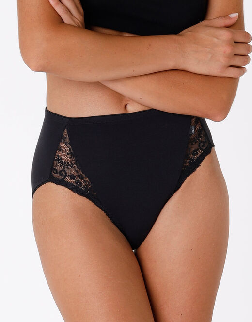 Lovable Slip midi Lovely Charme nero in cotone elasticizzato con pizzo Italia