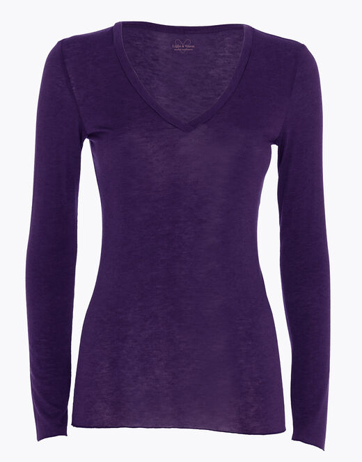 Lovable Maglia a manica lunga con scollo a V in modal e cashmere, tornado scuro In Linea