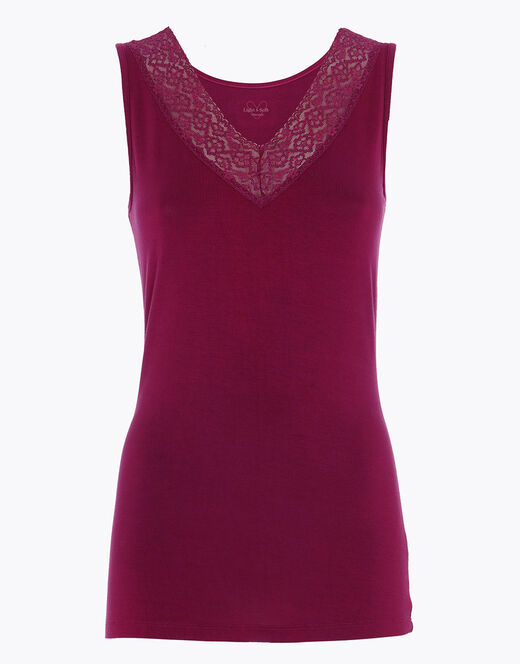 Lovable Canotta Donna Warm & Soft in Viscosa Spalla Larga con Pizzo, bordeaux Sottocosto