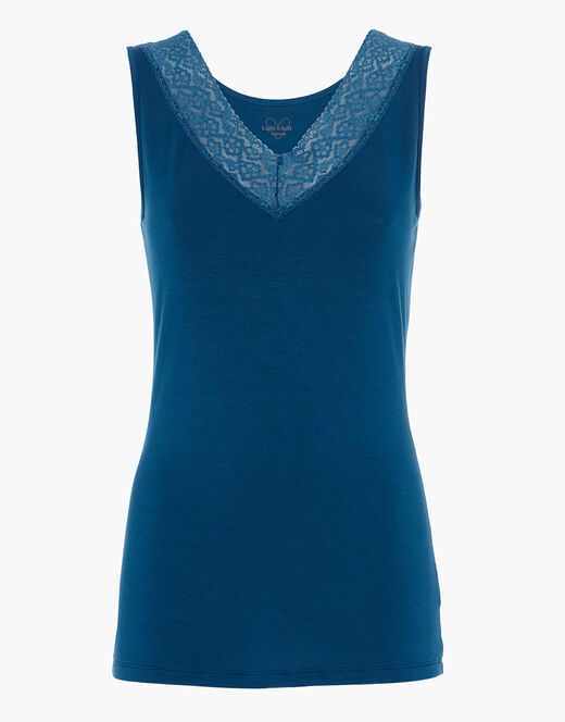 Lovable Canotta Donna Warm & Soft in Viscosa Spalla Larga con Pizzo, blu ottanio Presa