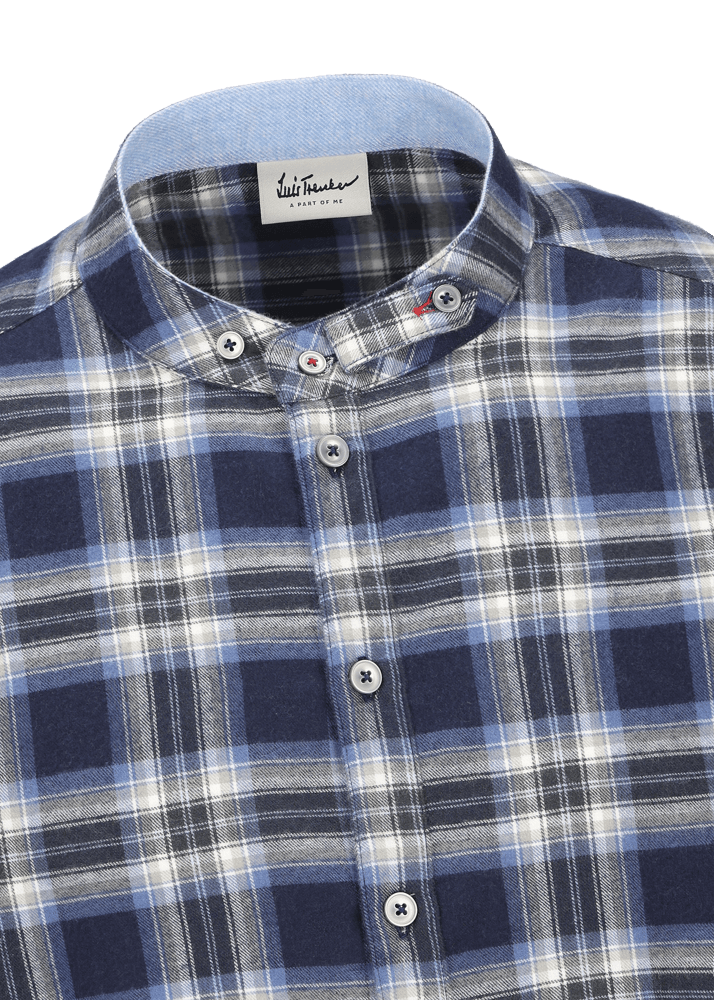 Luis Trenker Camicia a quadri con colletto alla coreana modello Lubernet Vendita Calda