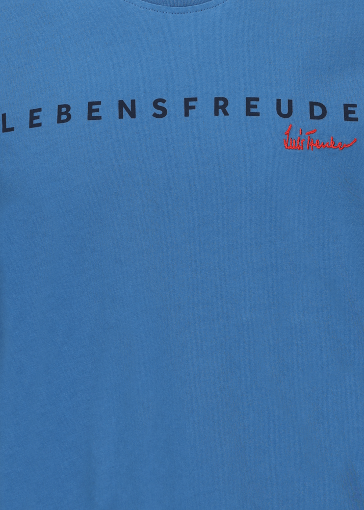 Luis Trenker T-shirt con scritta "Lebensfreude" Vendita Economica
