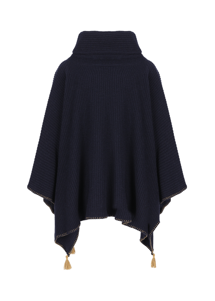Luis Trenker Poncho in lana vergine con collo alto Lupiera Presa