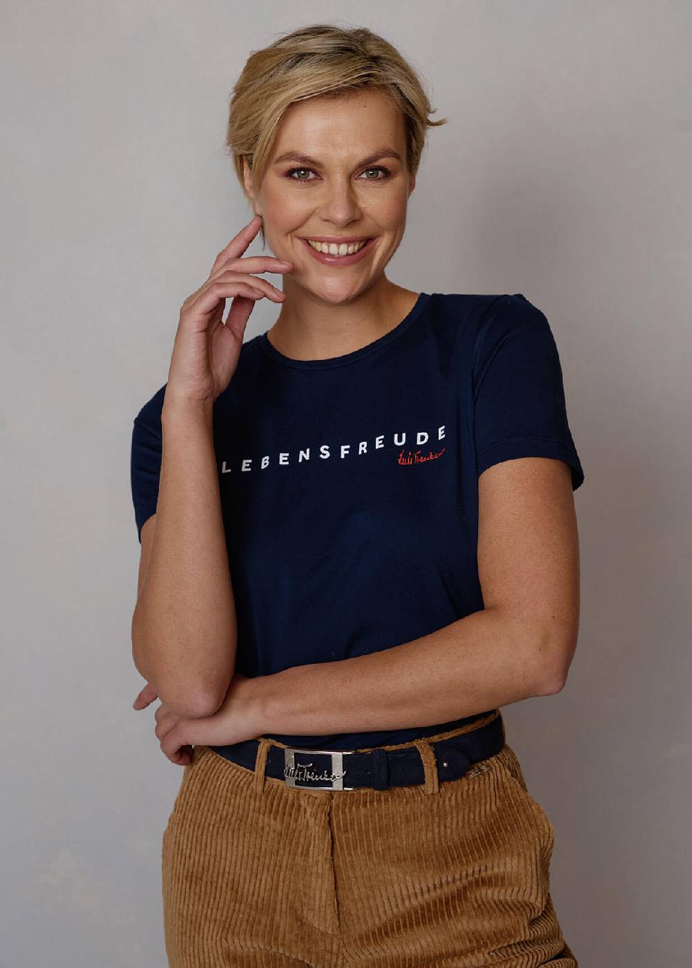 Luis Trenker T-shirt con scritta "Lebensfreude" Qualità Garantita