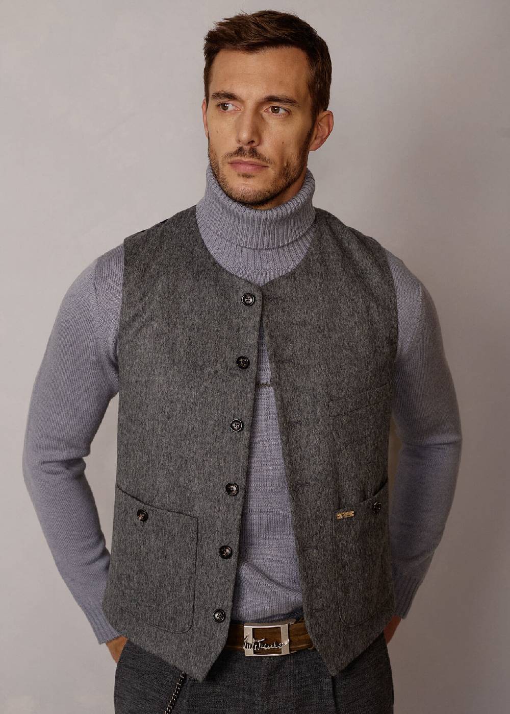 Luis Trenker Gilet in loden con scollo rotondo Lusven I Più Venduti