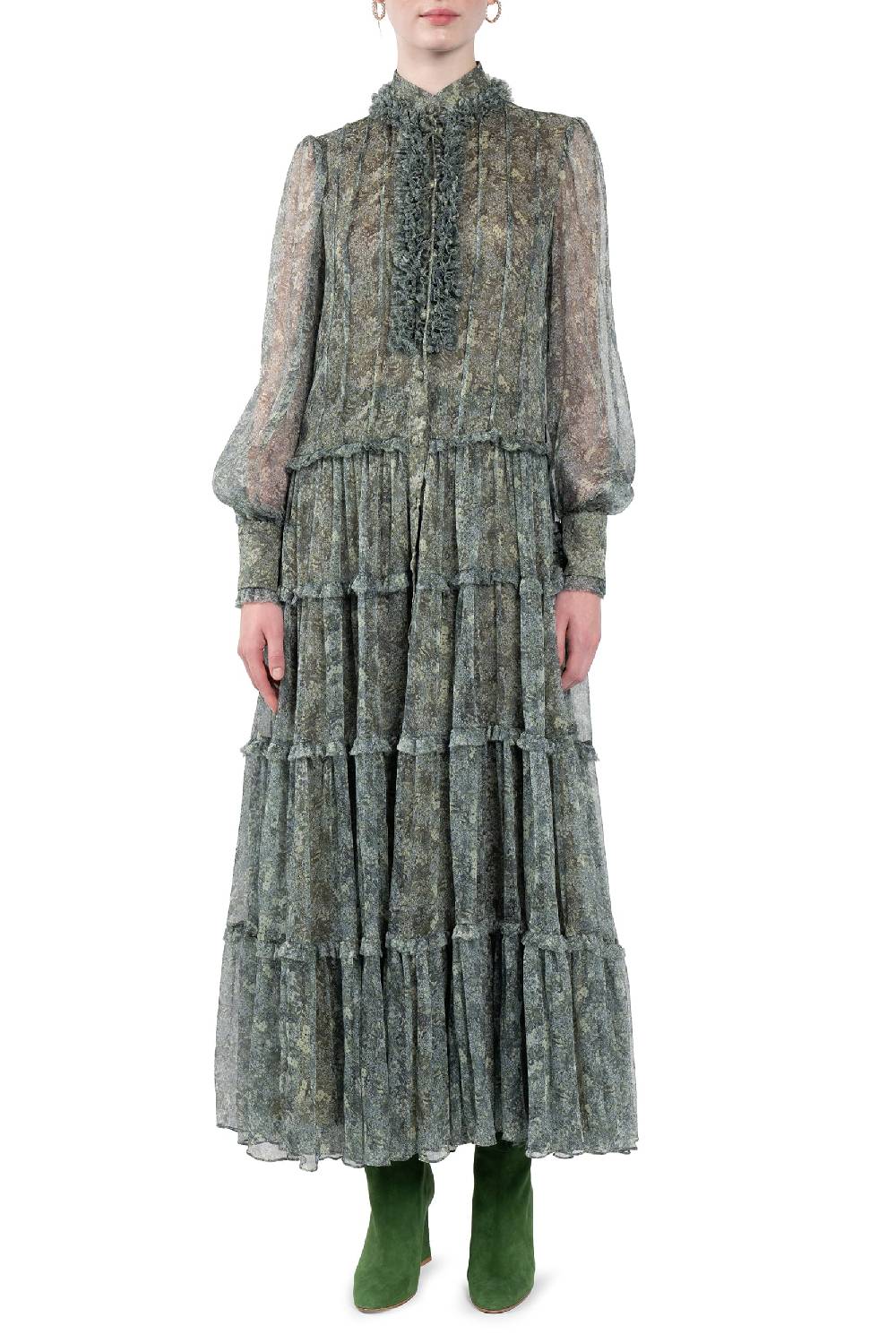 Luisa Beccaria Abito Chemisier in Chiffon con Rose Promozione Limitata