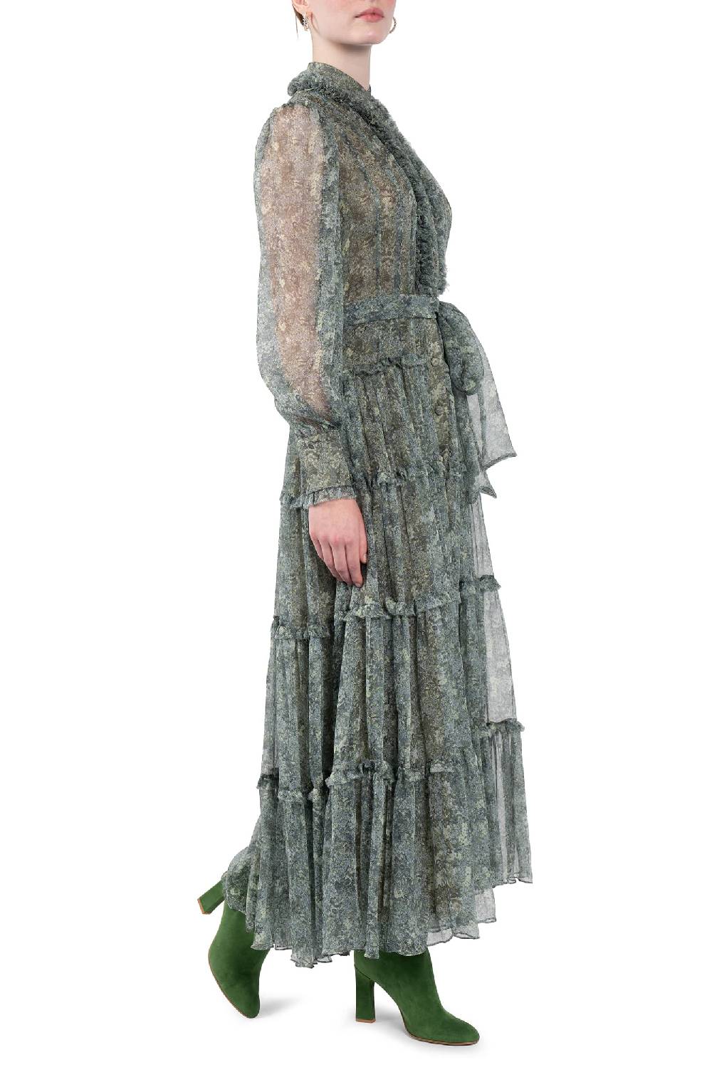 Luisa Beccaria Abito Chemisier in Chiffon con Rose Promozione Limitata