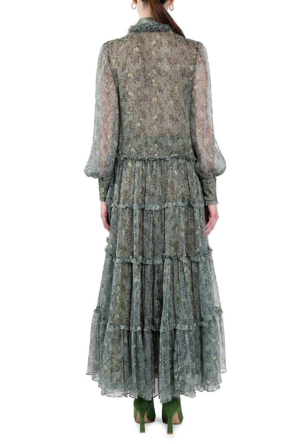 Luisa Beccaria Abito Chemisier in Chiffon con Rose Promozione Limitata