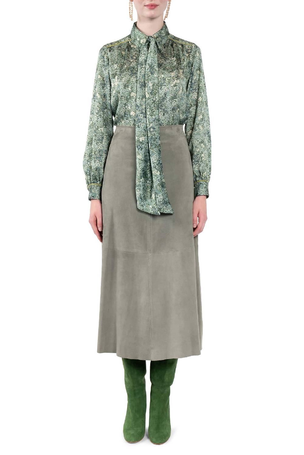 Luisa Beccaria Gonna in pelle scamosciata verde Negozio