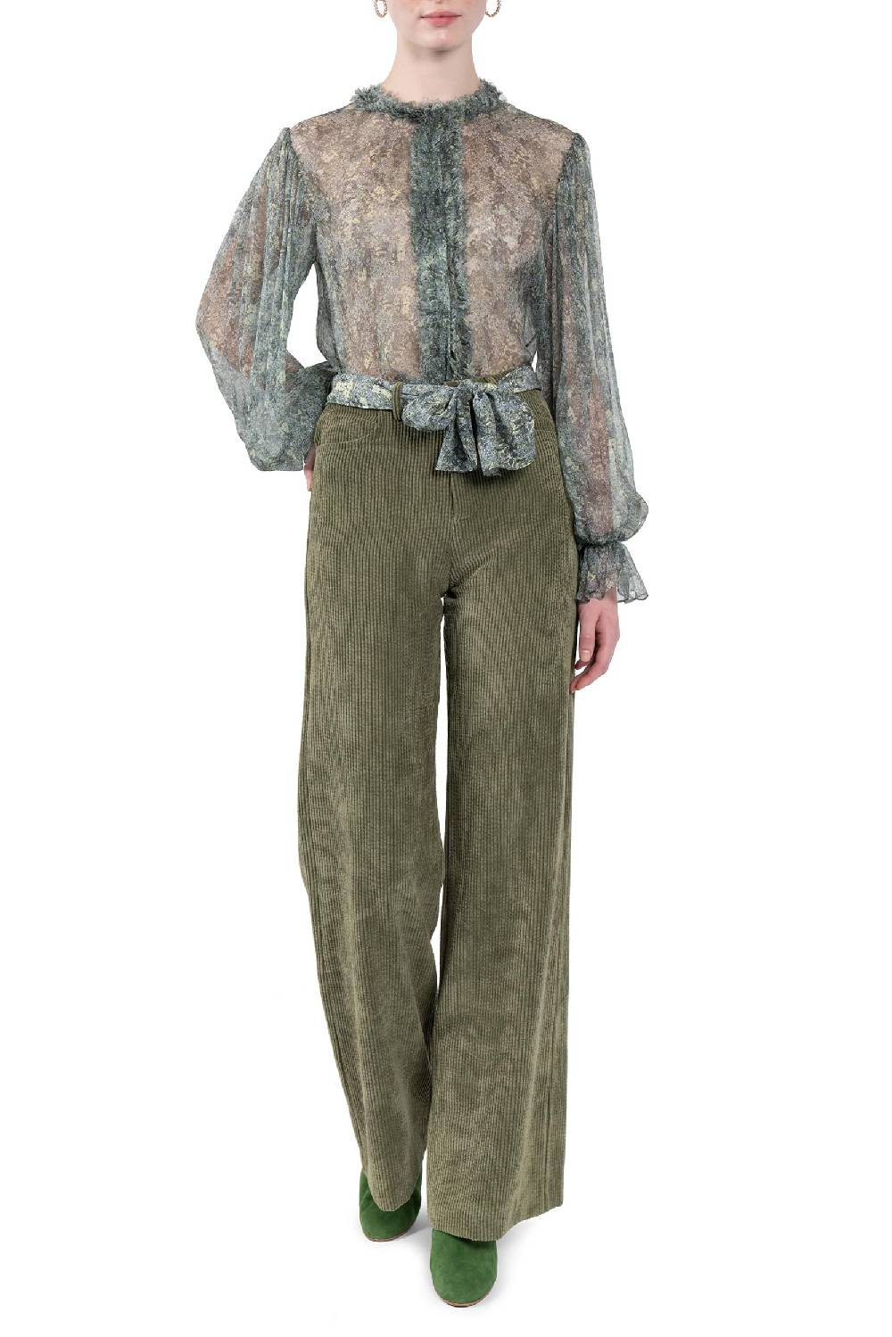 Luisa Beccaria Pantaloni palazzo in velluto a coste verde Novità