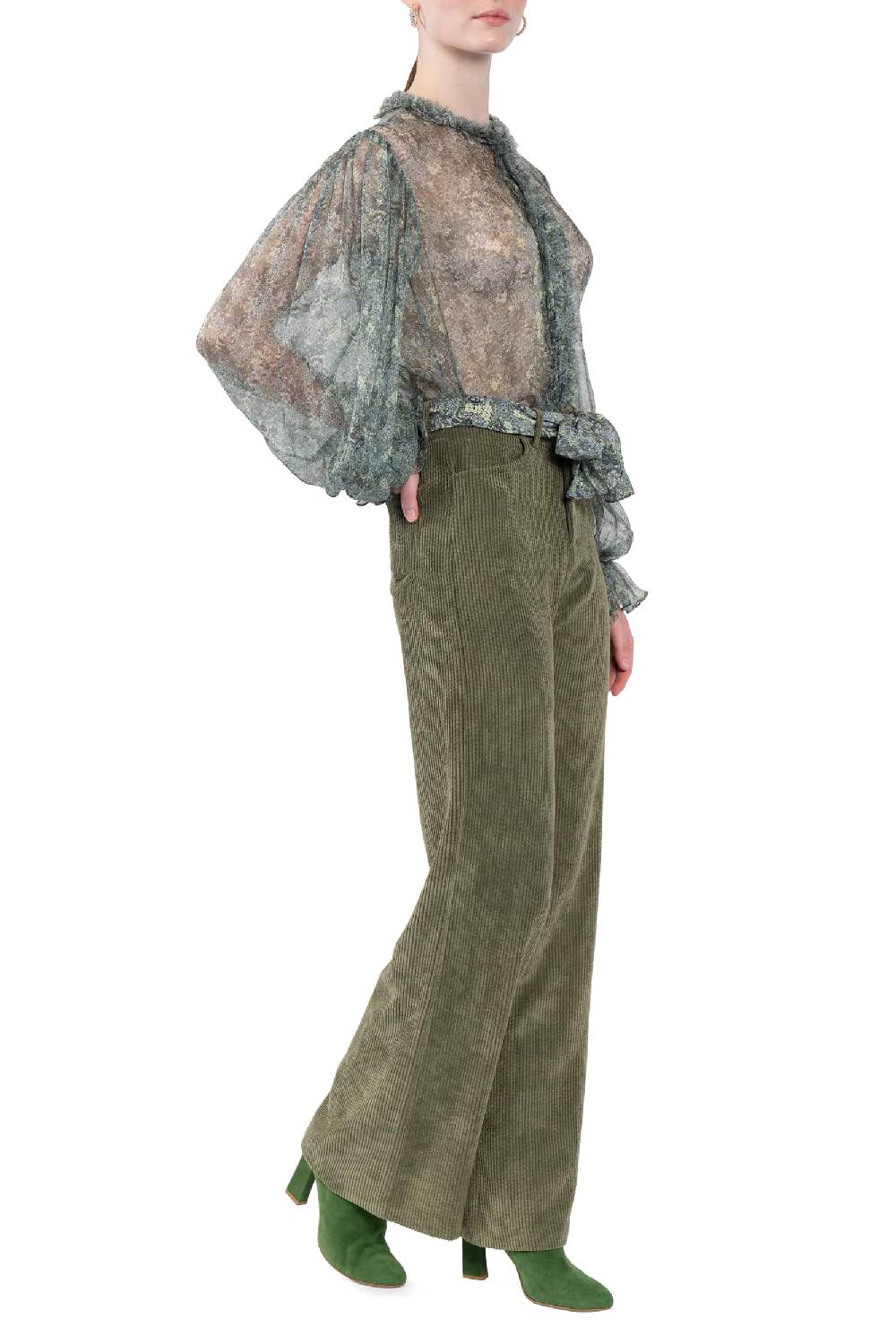 Luisa Beccaria Pantaloni palazzo in velluto a coste verde Novità