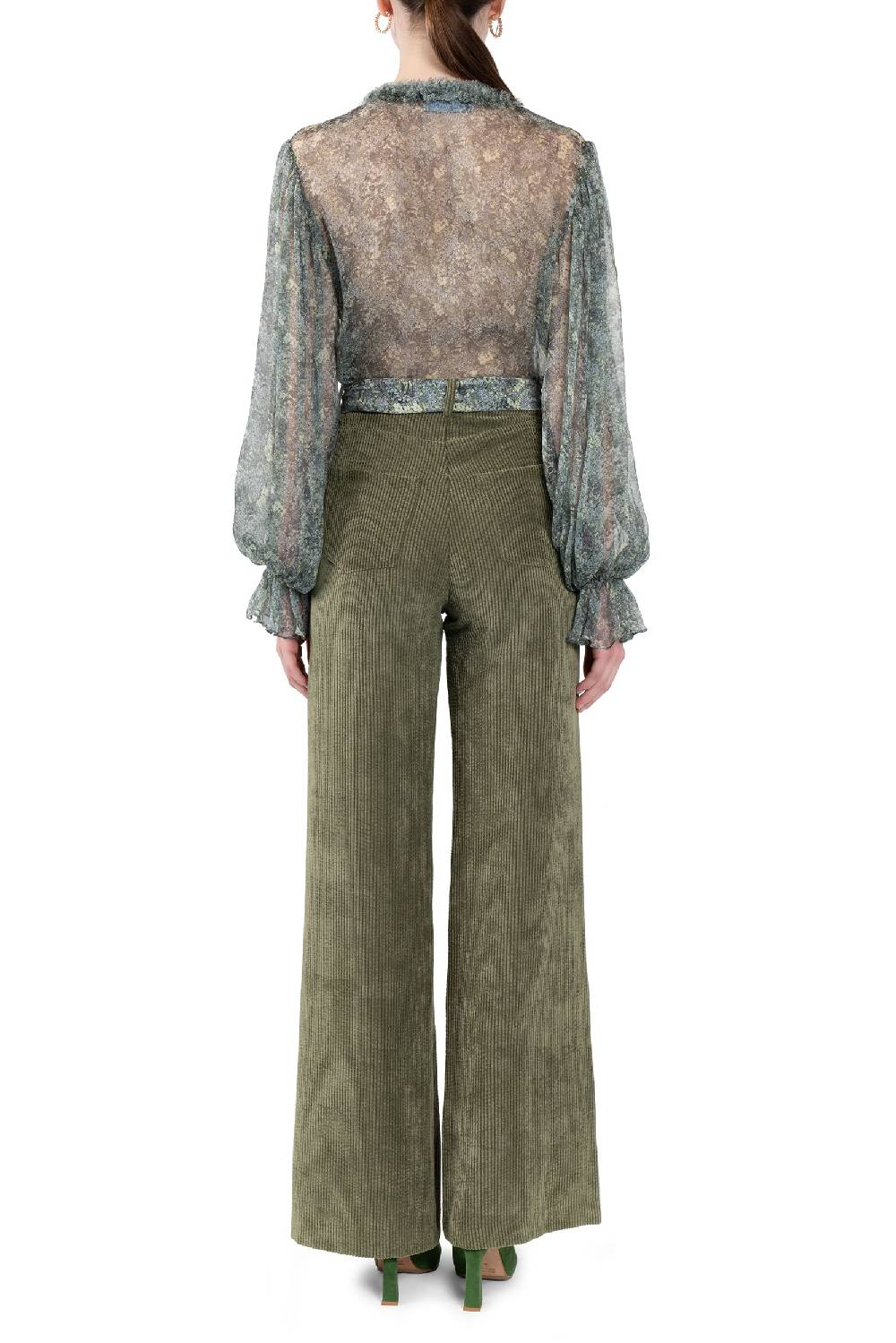 Luisa Beccaria Pantaloni palazzo in velluto a coste verde Novità